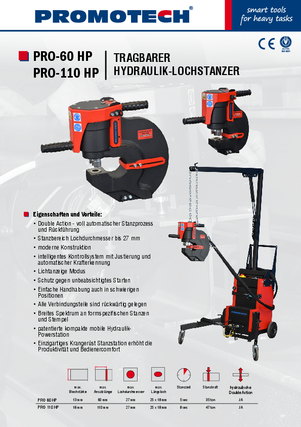 Tragbarer Hydraulik-Lochstanzer PRO 110 HP